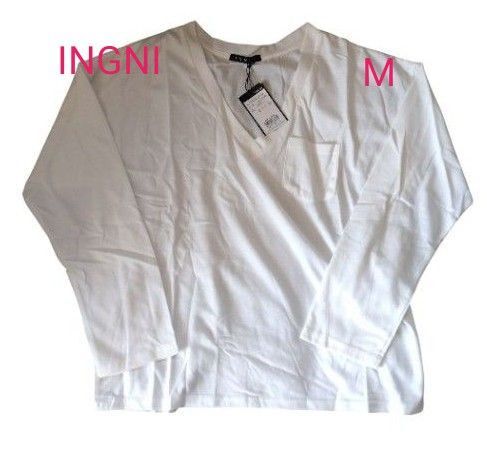 INGN 新品 長袖Tシャツ Vネックトップス ホワイト Mサイズ 未使用品 イング トップス 白 無地