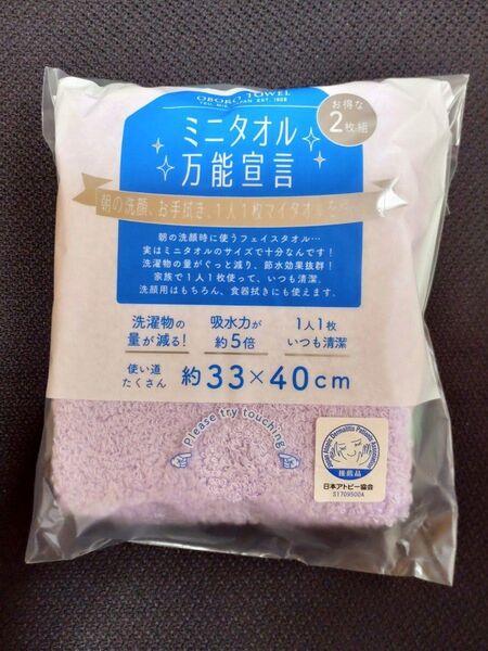 新品 OBORO TOWEL ミニタオル 万能宣言 2枚組 ライラック エメラルドグリーン 手拭き 洗顔 エチケット