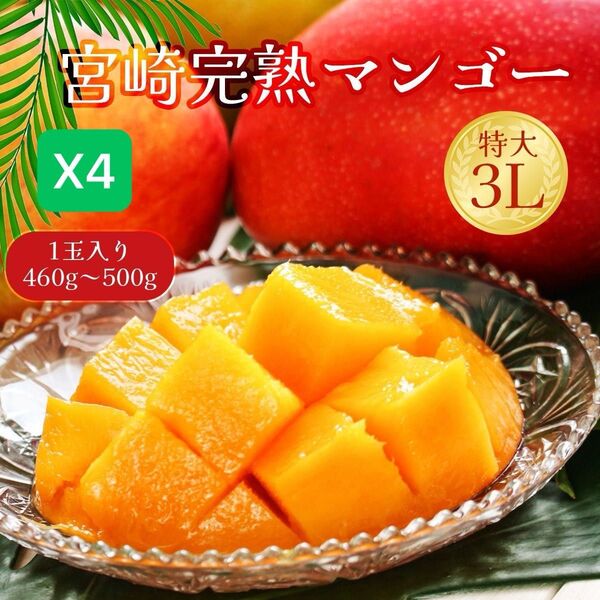 送料無料 宮崎完熟マンゴー 3L 4個 果物 高級フルーツ 父の日にも