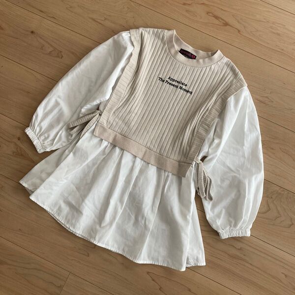 Lovetoxic 長袖トップス 130 ブラウス ニットベスト ドッキング リボン 女の子