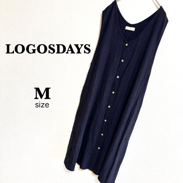LOGOSDAYS ロゴスデイス ネイビー 前開きノースリーブワンピース Mネイビー ノースリーブ ワンピース