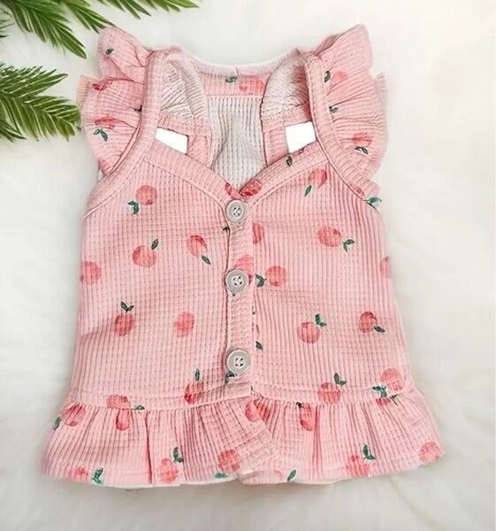 【新品】ペット服 プリンセス ピーチドレス ピーク柄 フリルが可愛いドレス 涼しいニット生地
