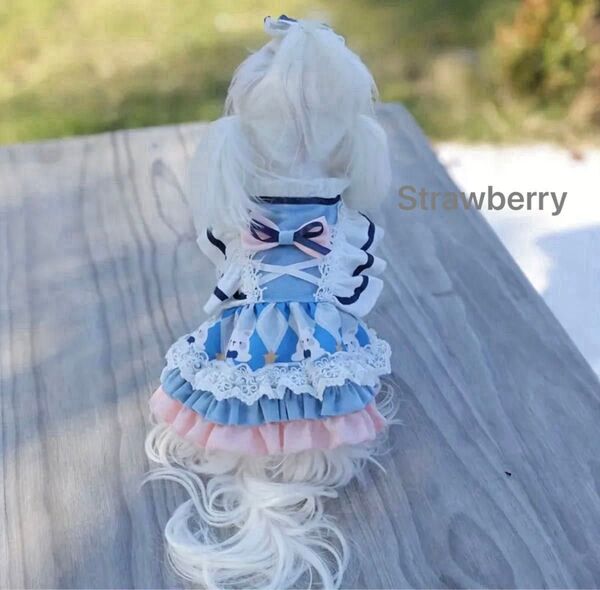 【新品】ペット服 プリンセスドレス 爽やかなベビーブルートーン 上質 豪華 フリルたっぷりの可愛いワンピース