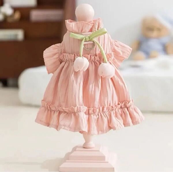 【新品】ペット服 クーリングプリンセスドレス フリルスリーブ 可愛いチューリップアクセサリー 通気性○ 春/夏 ペットウェア