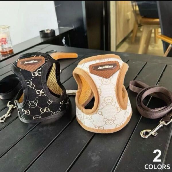 【新品】ペット服 ドッグウェア お散歩セット ハーネスベスト&リード 《カーキ》 通気性◎ 人気 お出掛け