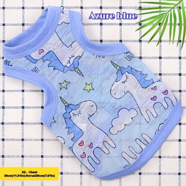 【新品】ペット服 春夏 スカイブルー 可愛いペガサス柄 タンクトップ 通気性抜群で快適♪