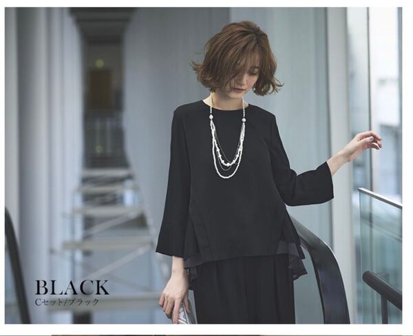 RUIRUE BOUTIQUE ルイルエブティック プリーツぺプラムトップス 黒 ブラック ブラウス 長袖