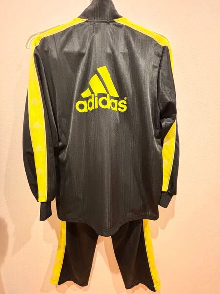 【adidas アディダス】ジャージ上下セット 黒×蛍光イエロー Lサイズ