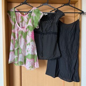 花柄チュールシャツ リアルリッシュ ドッド柄半袖ブラウス 38 キャミソールワンピース 3点