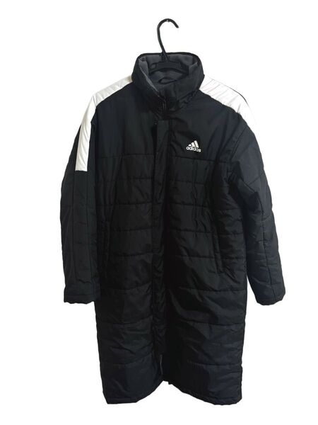 adidas ベンチコート 黒×白 ロングコート スポーツ サッカー 160