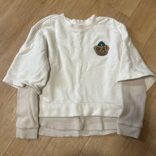 petit main クマ刺繍 重ね着プルオーバー トレーナー 120