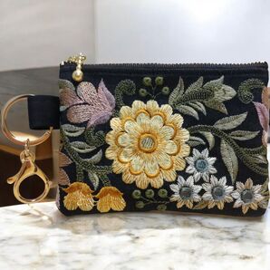 ハンドメイド インド刺繍リボン ミニポーチ