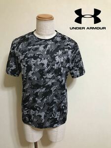 【美品】 UNDER ARMOUR HG LOOSE アンダーアーマー ヒートギア ルーズ ドライ ウェア Tシャツ サイズLG 半袖 175/96A カモフラ 黒