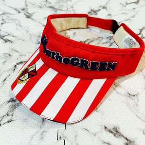 美品☆ゴルフ サンバイザー 赤×白 ストライプ Kiss On the GREEN レディース