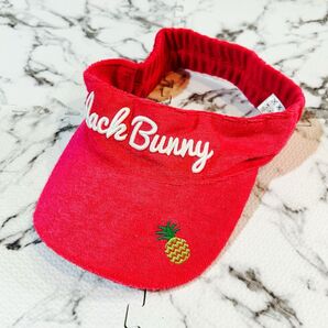 美品☆PEARLY GATESXジャックバニー ゴルフ サンバイザー レッド タオル地 パイナップル