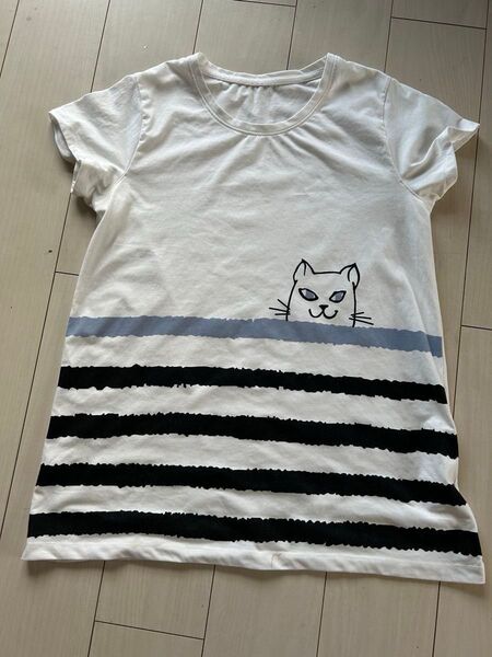 猫柄 ボーダーTシャツチュニック
