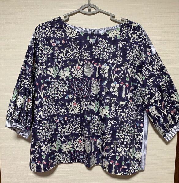 リバティ タナローン フクロウ 鳥 森 七分袖ブラウス ハンドメイド L〜LL 値下不可