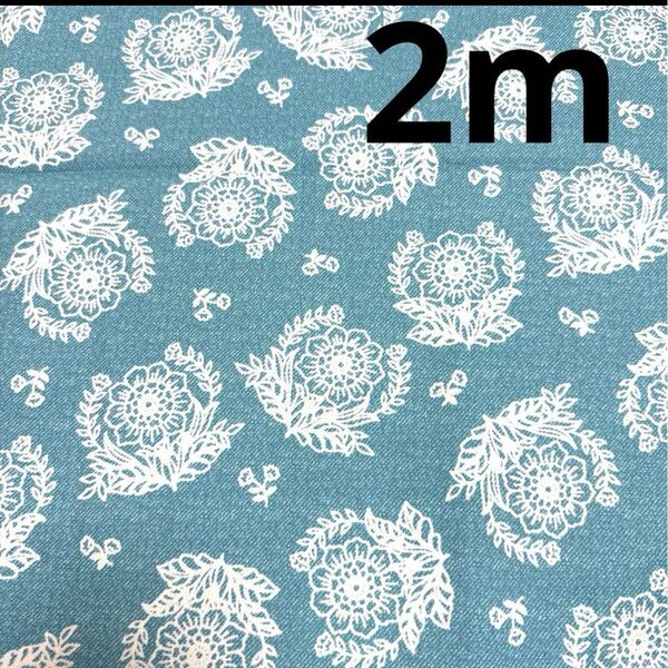 2m デニム調オックス フラワープリント 花柄