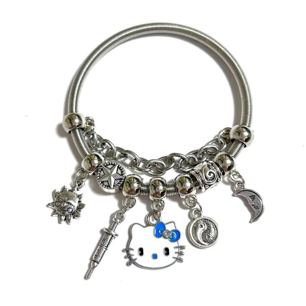 ハローキティ ブレスレット バングル チャーム付き ブルー キティちゃん アクセサリー シルバー サンリオ