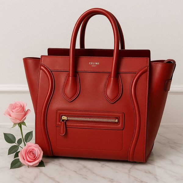 CELINE ハンドバッグ ラゲージ トートバッグ レザー ショッパー ミニショッパー 赤 A4サイズ収納 セリーヌ