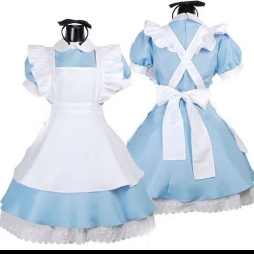 不思議の国のアリス風 メイド服 コスプレ衣装 ナイトウエア ワンピース エプロン カチューシャ 3点セット XXL