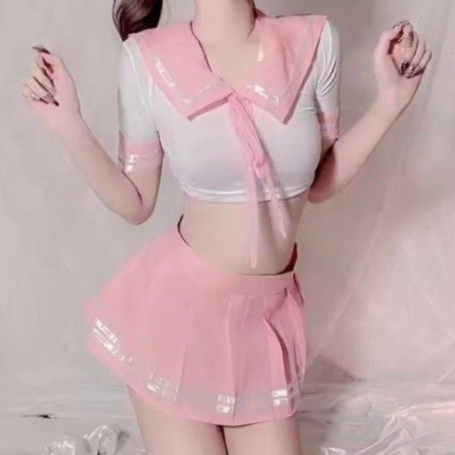 ※難あり商品 ピンクのセーラー服 へそ出し セクシー コスプレ コスチューム ナイトウエア 短丈 ミニスカート Tバック XXXL