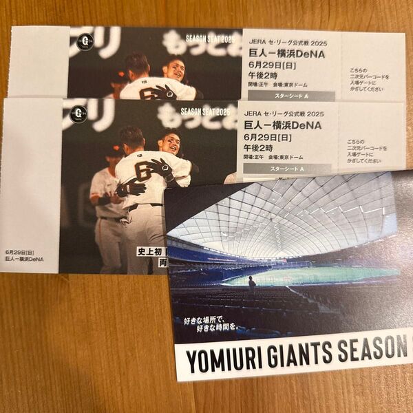 6月29日巨人vs横浜DeNA戦チケット2枚
