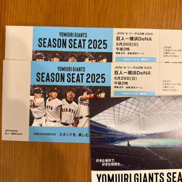 6月29日巨人vs横浜DeNA戦チケット2枚