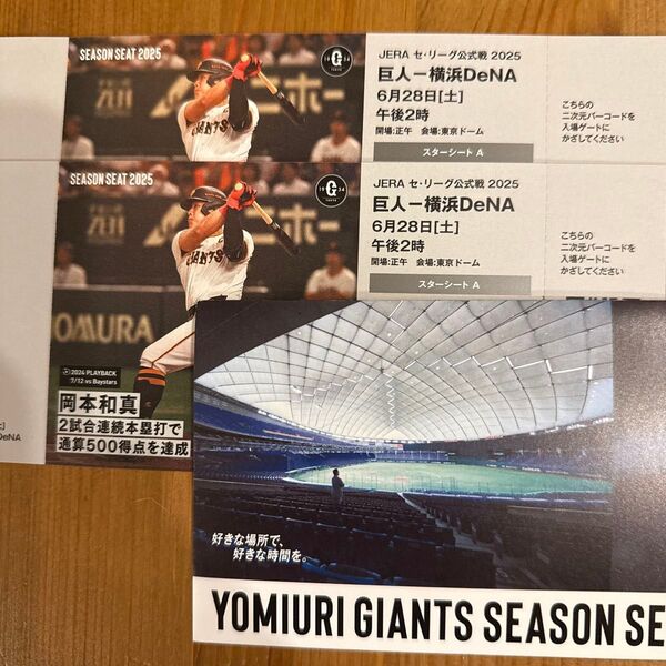 6月28日巨人vs横浜DeNA戦チケット2枚