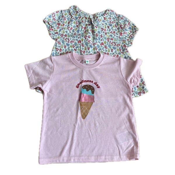 西松屋 女の子 半袖 Tシャツ 子供服 花柄 ピンク 95cm 2枚セット