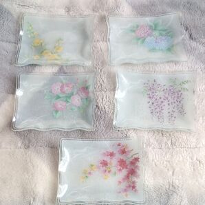 ガラス小皿 5枚セット 花柄 涼しげ