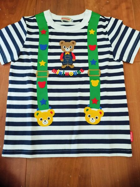 ミキハウス ボーダー柄Tシャツ くま サスペンダー キッズ