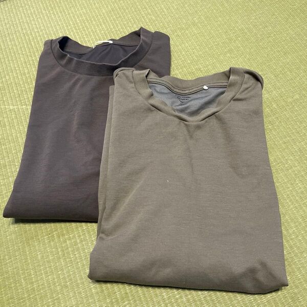 GU ジーユー 半袖 カーキ ダーググレー L Tシャツ
