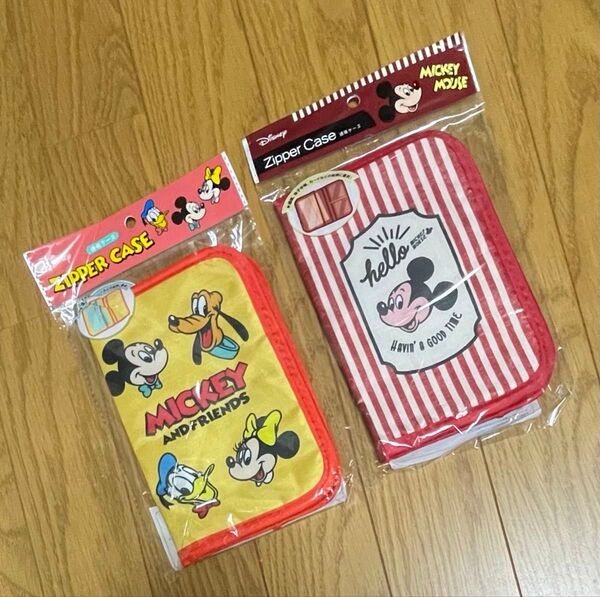 【新品未使用】ミッキーマウス ジッパーケース(通帳、母子手帳、カード入れ)2個セット①