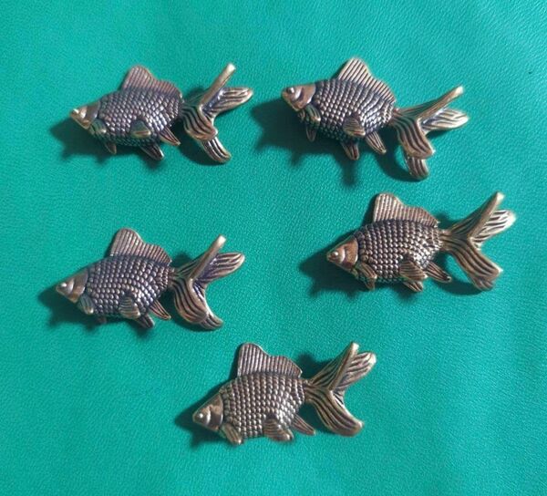 置物 フィギュア フィギア 金魚 5点 アンティーク真鍮 ヴィンテージ 装飾品 開運 幸運 風水