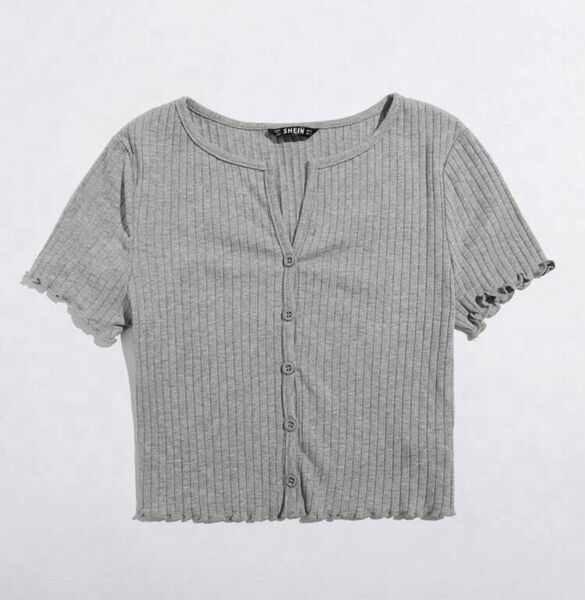 SHEIN EZwear ボタンフロントレタストリム クロップトップ 半袖 トップス