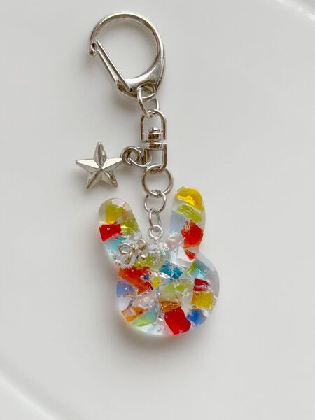 レジン ハンドメイド 琉球ガラス うさぎ キーホルダー