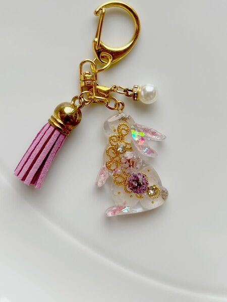 レジン ハンドメイド うさぎ キーホルダー