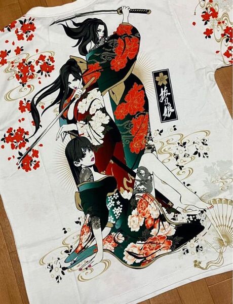 大きめ 抜刀娘 美女3人 和柄 Tシャツ メンズXL 絡繰魂 刺青 やんちゃ