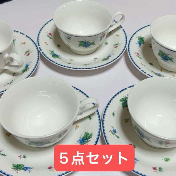 ティーカップ ソーサー 花柄 5個セット ペア コップ 皿