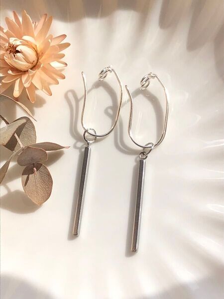 スティック シルバー イヤーカフ イヤリング 両耳 シンプルアクセサリー