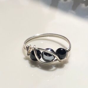 再販◆よくばリング◇テラヘルツとオニキスのワイヤーリング◇サイズオーダー◇指輪◇