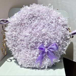 紫色丸いポーチ バックチャーム付き ハンドメイド
