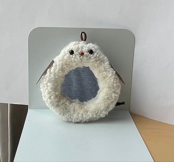シマエナガ コンパクトミラー 拭きとりつき ハンドメイド バックチャーム付き