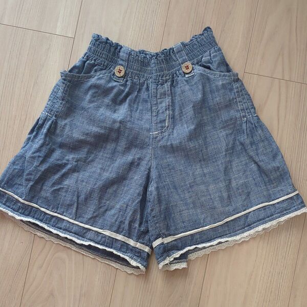 女の子 ショートパンツ キュロット デニム レース