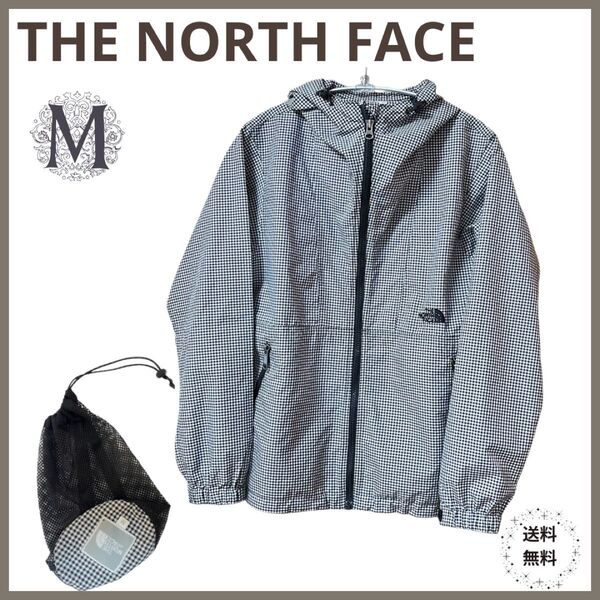 【美品】THE NORTH FACE ノースフェイス マウンテンパーカー ギンガムチェック 薄手 ポーチ付 持ち歩き M