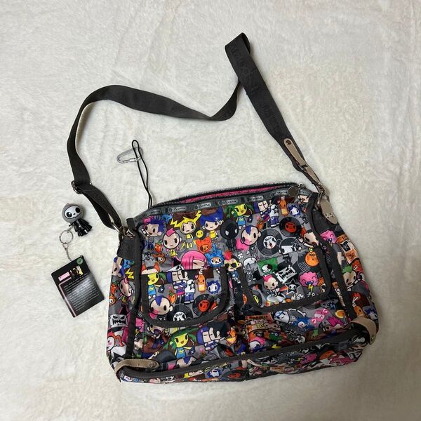 大きめ レスポートサック トキドキ コラボ ショルダーバッグ カラフル キーホルダー 付き LeSportsac 斜め掛け
