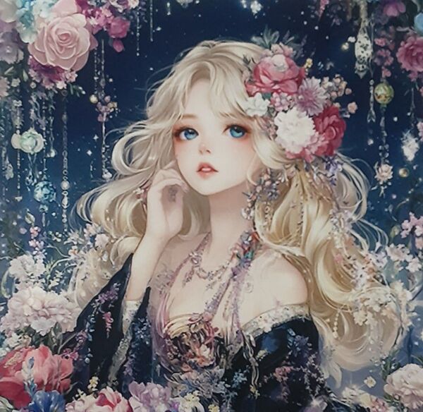 パネル生地 4枚 A-30 薔薇と少女