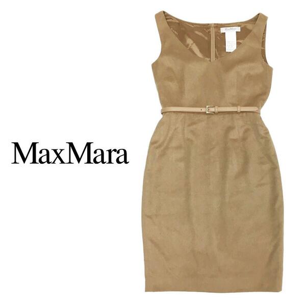 MaxMara マックスマーラ 白タグ ノースリーブワンピース キャメル100% サイズ36