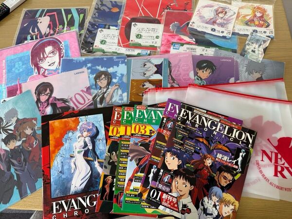 新世紀エヴァンゲリオン グッズ大量セット まとめ売り クリアファイル 雑誌 色紙 ハンドタオル